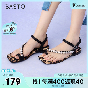 E5112BL5 百思图2025夏季 新款 时尚 潮流通勤一字带粗跟女凉鞋