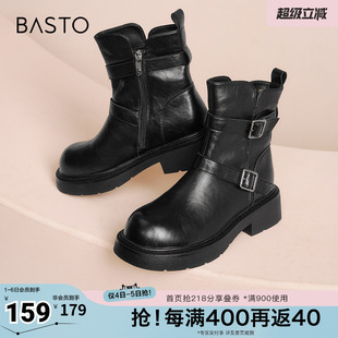 百思图冬季 商场同款 时髦街头时装 靴粗跟女短靴M5209DD4 新款