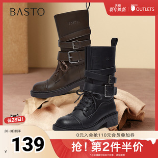 潮流复古粗跟女中靴D3625DZ5 西部靴时尚 百思图2025冬季 新款