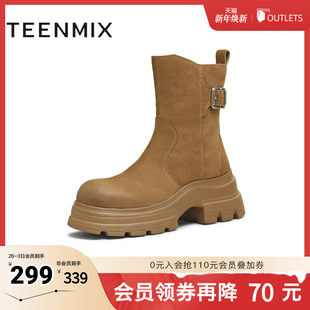 靴CFB60DZ5 厚底增高百搭短靴女时装 天美意2025冬新款 商场同款