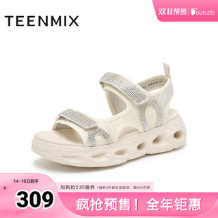 CS322BL4 子新款 天美意闪钻运动厚底凉鞋 女外穿沙滩休闲凉鞋