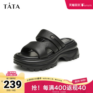 奥莱 2025秋新款 Tata他她休闲厚底拖鞋 女外穿运动软底简约凉鞋