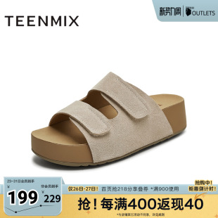 女勃肯拖鞋 外穿沙滩鞋 KK064CT5 魔术贴厚底拖鞋 天美意春新款