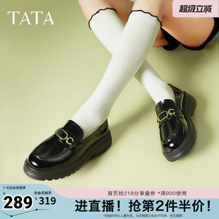 TATA他她黑色小皮鞋 百搭真皮单鞋 春新款 7PJA2AA5奥莱 女厚底乐福鞋