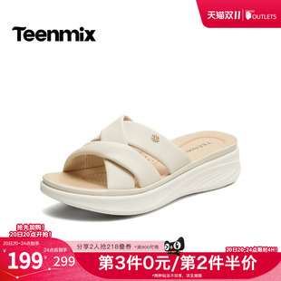 天美意2026夏新款商场同款交叉带坡跟百搭休闲女拖鞋BK982BT6