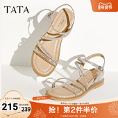 Tata他她绝美坡跟凉鞋 7UA03BL4 新款 女外穿一字带奥莱凉鞋 2025秋季