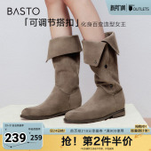 简约街头弹力靴高筒靴粗跟女长靴W2671DG4 时尚 百思图冬季 新款