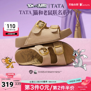 TATA他她猫和老鼠联名阿比喵女鞋拖鞋休闲厚底勃肯鞋凉鞋K4M01BT6