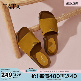 春新款 7GN04BT5奥莱 女棕色厚底外穿凉鞋 TATA他她复古休闲勃肯拖鞋