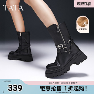 短靴马丁靴机车西部靴女鞋 奥莱CDM01DS4 冬季 TATA他她复古加绒时装