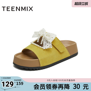 蝴蝶结厚底百搭出游外穿沙滩女一字拖KT098BT5 天美意新款