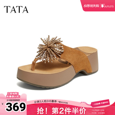TATA他她海豚朵朵女鞋夏厚底勃肯鞋外穿人字拖时尚拖鞋CML10BT6