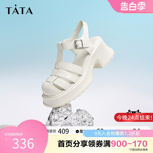 YAA01BL3 Tata他她厚底编织罗马凉鞋 春季 女奥莱牛皮猪笼鞋 夏季 新款