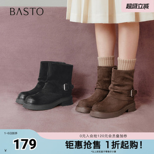 百思图秋冬季 时装 靴时尚 潮流通勤粗跟女短靴W0103DZ5 新款