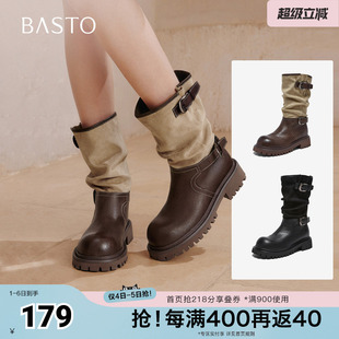 西部靴时尚 复古潮流粗跟女中靴BP996DZ5 新款 百思图秋冬季