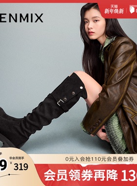 天美意复古厚底过膝弹力时装靴女高筒休闲长靴冬新款KNZ06DC4