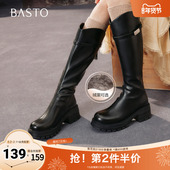 百思图2025冬季 潮流街头女长靴BV235DG5 骑士靴时尚 新款 商场同款