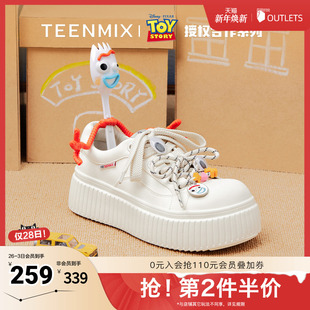 休闲鞋 女秋新款 运动板鞋 天美意玩具总动员联名叉叉厚底增高小白鞋