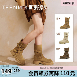 复古厚底英伦风西部靴堆堆靴女骑士靴KXZ09DS5 天美意冬新款