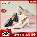 粗跟单鞋 百思图奥莱秋季 金属扣乐福鞋 商场同款 KA103AA3 新款