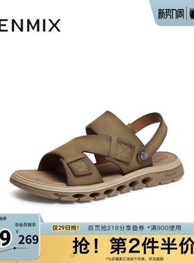 天美意新款商场同款凉鞋外穿露趾百搭男沙滩鞋3RM02BL5