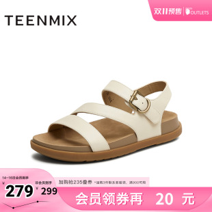 CEY16BL5 平底百搭简约女一字带凉鞋 天美意2025新款 商场同款