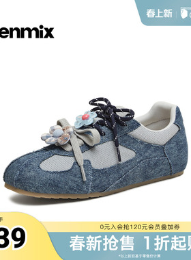 天美意2026春新款运动休闲复古小花双鞋带通勤女德训鞋KG160AM6