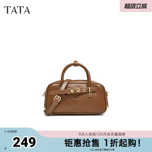 Tata他她休闲手提波士顿包女包包棕色单肩包冬季 X3364DX4 新款