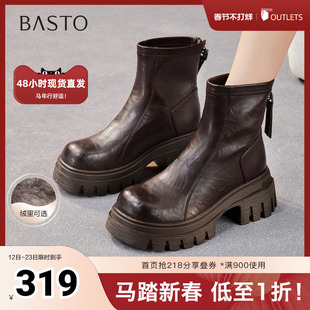 百思图2025冬季新款商场同款时装靴时尚潮流粗跟女短靴F6012DD5