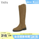 TATA他她超模靴英伦长筒靴女靴棕色V口真皮西部靴早秋季 7TGA6DG4