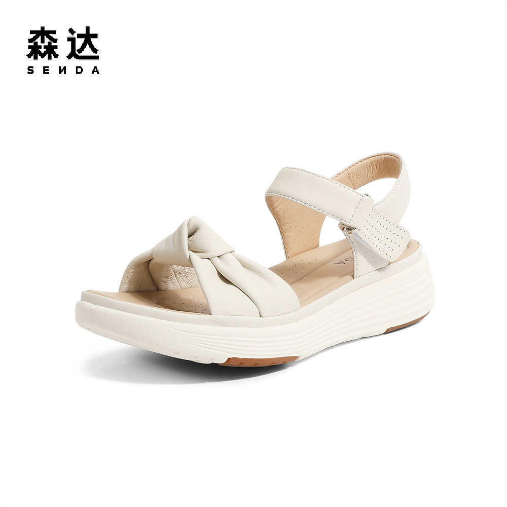 闲鱼森达皮凉鞋女2024夏季新款商场同款舒适厚底SLV02BL4