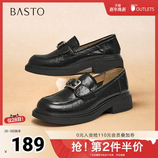 粗跟女单鞋 百思图2025春季 简约学院乐福鞋 商场同款 W6231AA5 新款