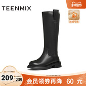 靴皮靴冬新款 天美意复古加绒骑士靴长靴女鞋 高筒时装 KQZ13DG4