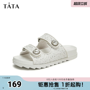 新款 7WR16BT4 女休闲外穿气质凉拖2025秋季 Tata他她厚底小香风拖鞋