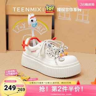 天美意玩具总动员联名叉叉厚底增高小白鞋运动板鞋女秋新款休闲鞋