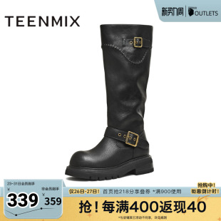 天美意冬新款 高直筒显瘦百搭厚底女骑士靴BM351DG5 商场同款