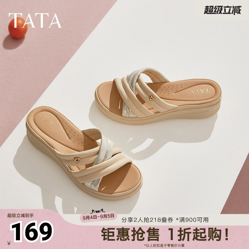 TATA他她休闲外穿拖鞋女舒适运动沙滩凉拖鞋夏季款一字拖7AP06BT5图片