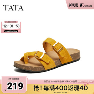 新款 TATA他她复古休闲勃肯鞋 2025秋季 女外穿夹脚凉鞋 7GN11BT5 拖鞋