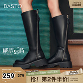 户外街头骑士靴粗跟圆头女长靴A6115DG4 时尚 百思图冬季 新款