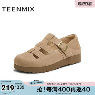 女勃肯鞋 KK026BK5 休闲厚底百搭复古镂空凉鞋 天美意新款