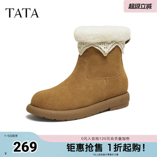 保暖棉鞋 加绒内增高毛毛短靴8GY04DZ5 新款 TATA他她雪地靴2025冬季