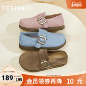 天美意2025秋新款 休闲百搭纯色复古外穿半拖女勃肯鞋 KK050CA5