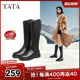 他她V口长筒靴女加绒高筒靴骑士靴黑色长靴Tata奥莱G5JA1DG4