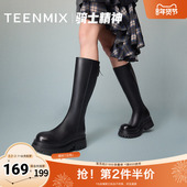 靴皮靴冬新款 天美意复古厚底骑士靴高筒长靴女鞋 时装 BJ901DG4