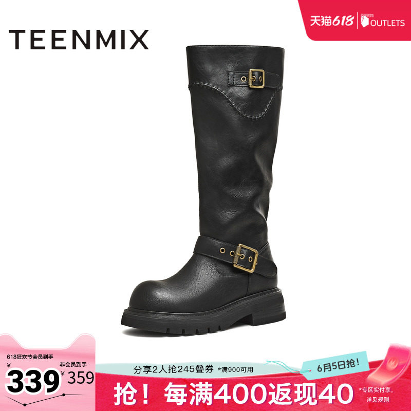 天美意冬新款商场同款高直筒显瘦百搭厚底女骑士靴BM351DG5