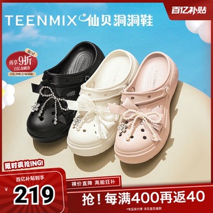 蝴蝶结百搭休闲户外女洞洞鞋 CH802BL5 商场同款 天美意新款