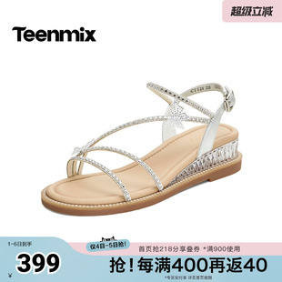 凉鞋 CTI24BL6 坡跟水钻细条带气质外穿女时装 天美意2026夏新款