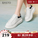 百思图2025春季新款时尚户外运动小白鞋厚底圆头女休闲鞋V0121AM5