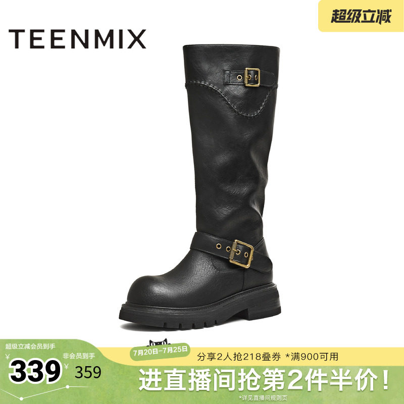 天美意冬新款商场同款高直筒显瘦百搭厚底女骑士靴BM351DG5