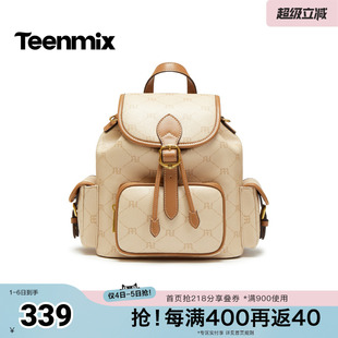 印花拉链休闲时尚 双肩包XX3246AX6 商场同款 天美意2026春新款